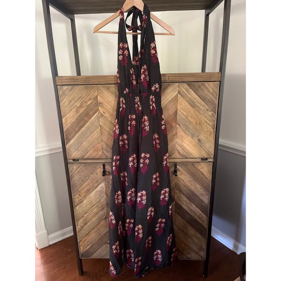 JCrew Maxi Dress XXL in Cocoa Block Print Cotton Voile Halter Neck - Picture 2 of 8